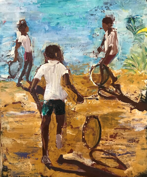 Peinture intitulée "enfants roue" par Claire Richelme, Œuvre d'art originale, Acrylique