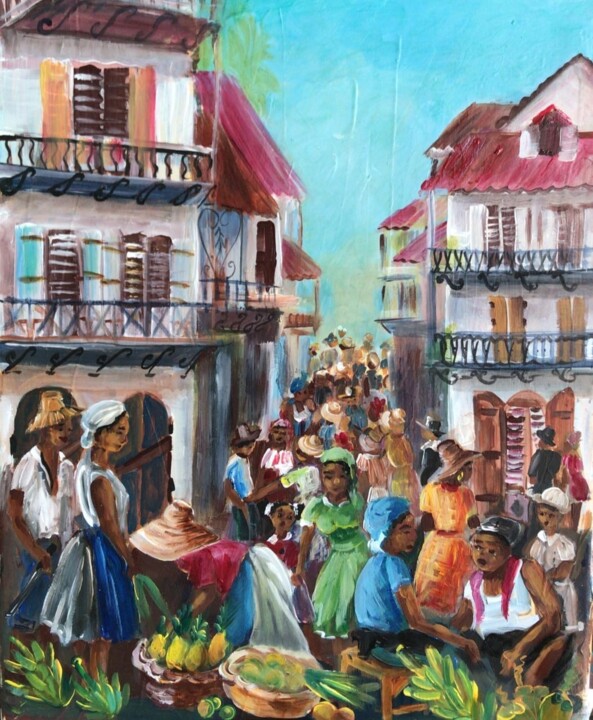 Painting titled "Rue du marché" by Claire Richelme, Original Artwork, Acrylic