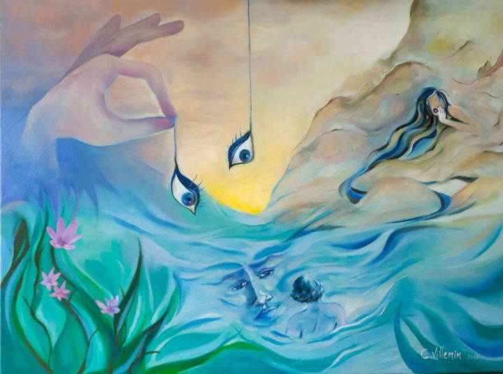 Peinture intitulée "Narcisse et Echo" par Claire Villemin, Œuvre d'art originale, Huile
