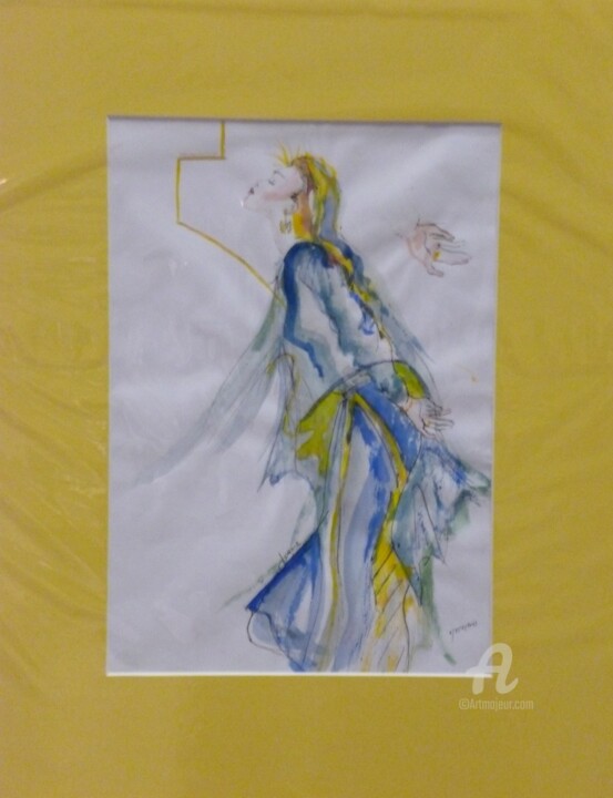 Pintura intitulada "Madonna mit Schleie…" por Claire, Obras de arte originais, Aquarela Montado em Cartão