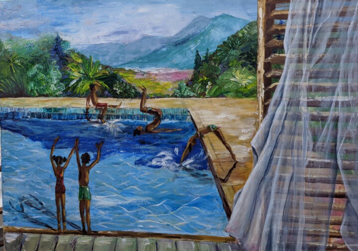 Peinture intitulée "La piscine" par Claire Richelme, Œuvre d'art originale, Acrylique