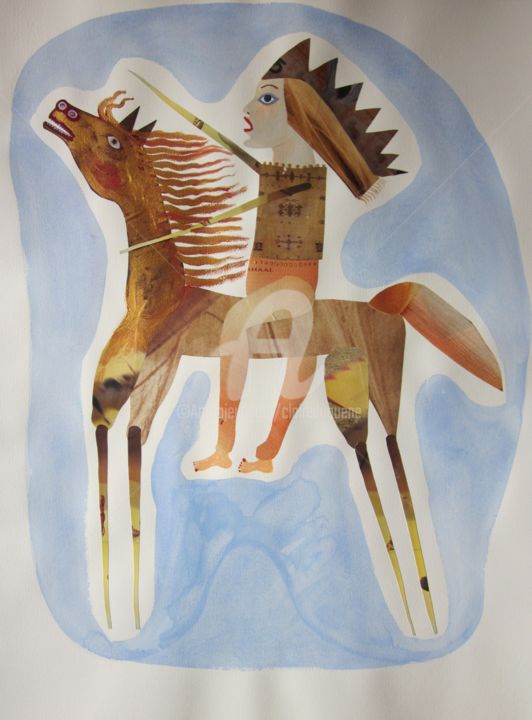 Collages intitulée "LA CAVALIERE" par Claire, Œuvre d'art originale, Gouache