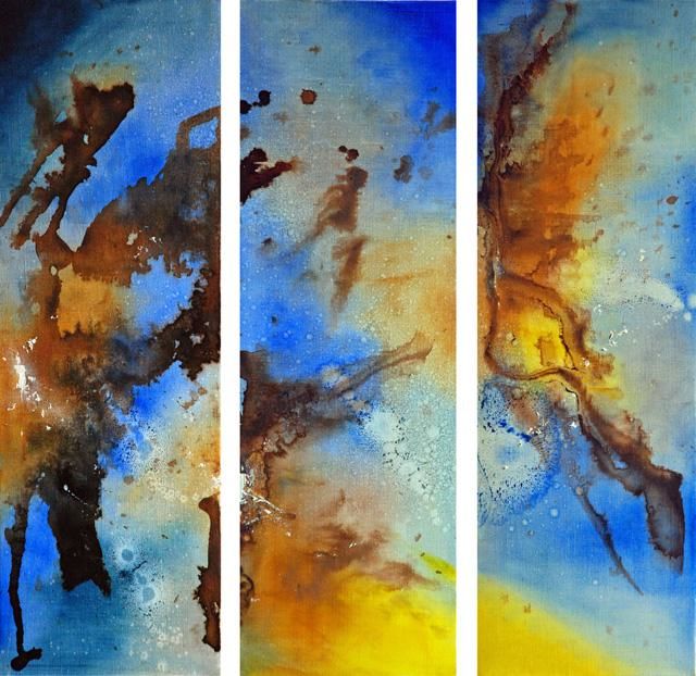 Painting titled "SYNAPSE (Triptyque)" by Claire Hamant, Original Artwork, Oil