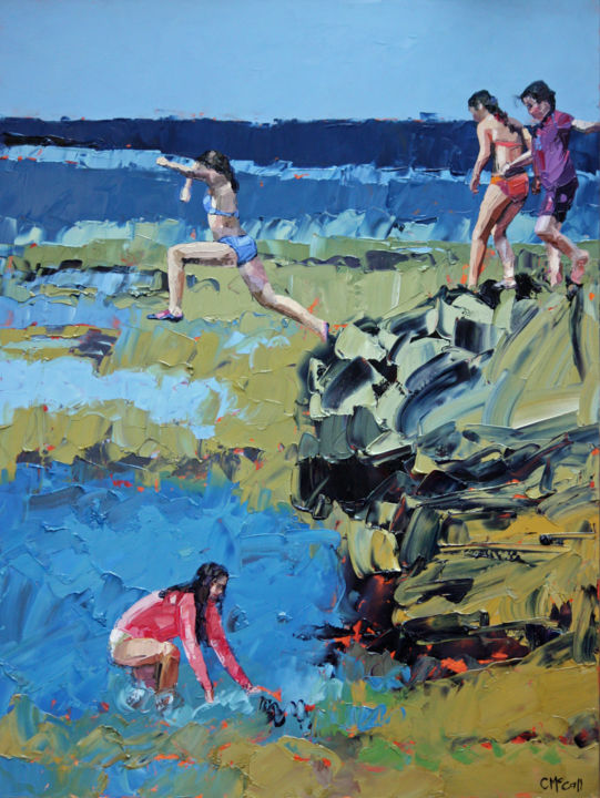 Painting titled "rockpool-jumping-cl…" by Claire Mccall, Original Art, Oil
