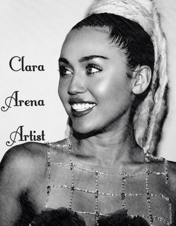 Dessin intitulée "Ritratto Miley Cyrus" par Clara Arena Castelbuono, Œuvre d'art originale, Graphite