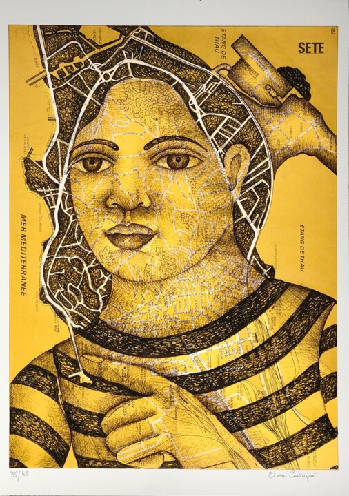 Digitale Kunst mit dem Titel "Sète portrait jaune" von Clara Castagné, Original-Kunstwerk, Digitaldruck