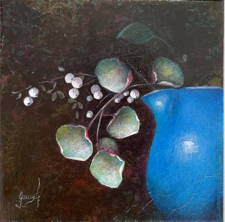 Peinture intitulée "Le pot bleu" par Clara Grouazel, Œuvre d'art originale, Acrylique Monté sur Châssis en bois