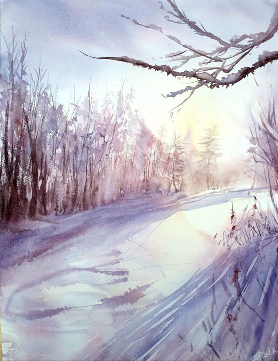 Painting titled "Lumière dhiver" by Clara Pian, Original Artwork, Watercolor