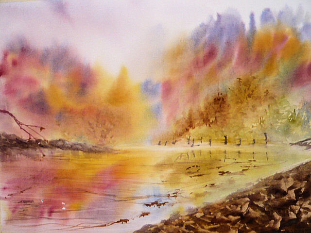 Peinture intitulée "Lac enchanté" par Clara Pian, Œuvre d'art originale, Aquarelle
