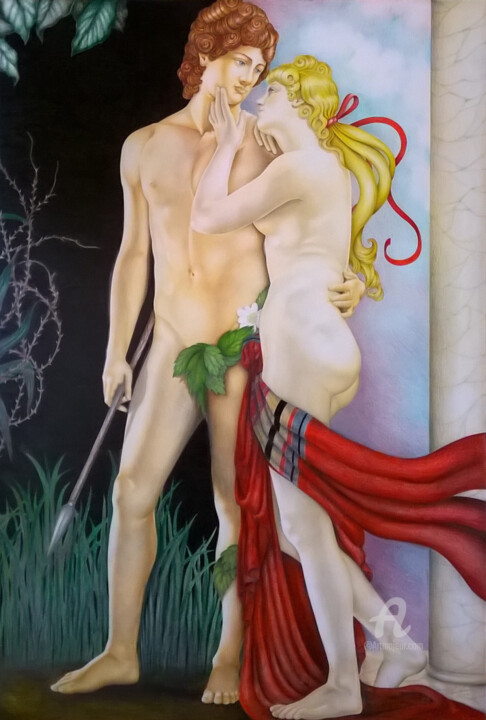Картина под названием "Adone e Venere" - Clara De Santis, Подлинное произведение искусства, Пастель