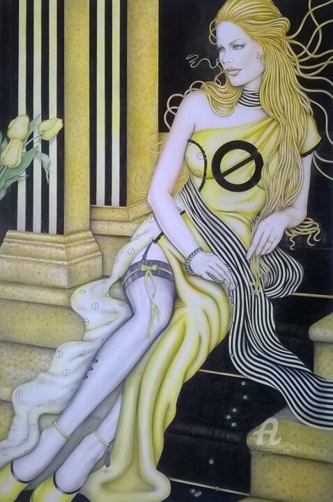 Картина под названием "Yellow gelosy-serie…" - Clara De Santis, Подлинное произведение искусства, Пастель