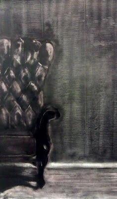 Painting titled "Mitg sofà negre 92x…" by Clara Vidal, Original Artwork, Other
