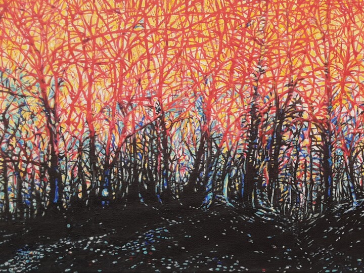 Malarstwo zatytułowany „The Forest in Flames” autorstwa Clare Wrench, Oryginalna praca, Akryl