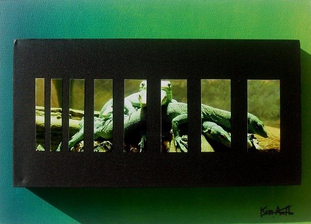 Peinture intitulée "Vert - Lézards" par Kim-Anh, Œuvre d'art originale