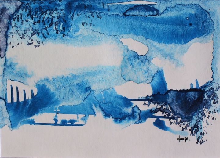 Painting titled "Osmose bleue - Encr…" by Clau Redier-Clément, Original Artwork, Ink