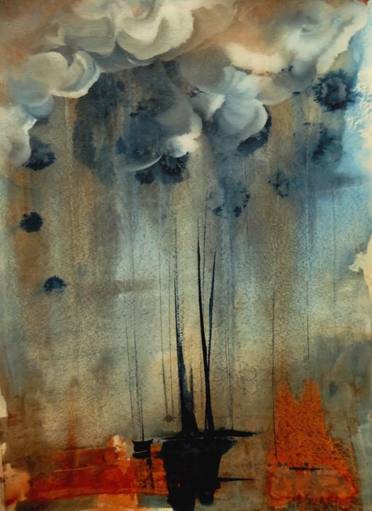 Peinture intitulée "Imminence - paysage…" par Clau Redier-Clément, Œuvre d'art originale, Encre
