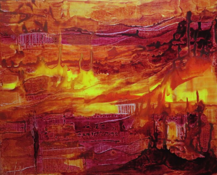 Peinture intitulée "Paysage en feu - en…" par Clau Redier-Clément, Œuvre d'art originale, Encre