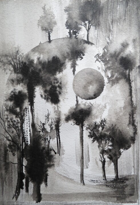 Painting titled "Les jardins suspend…" by Clau Redier-Clément, Original Artwork, Ink