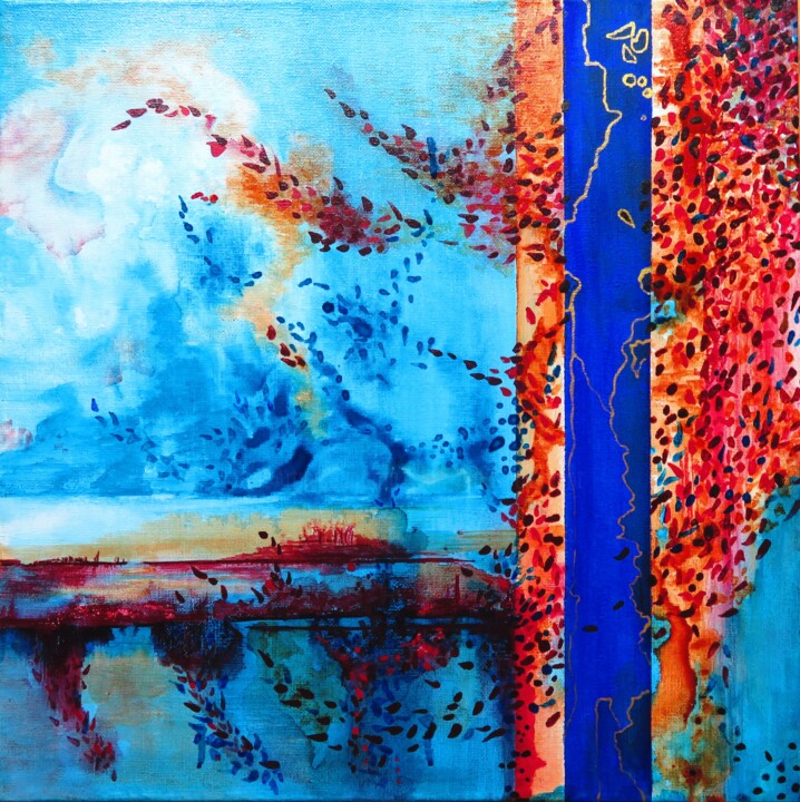Painting titled "Cohabiter - paysage…" by Clau Redier-Clément, Original Artwork, Ink Mounted on Wood Stretcher frame