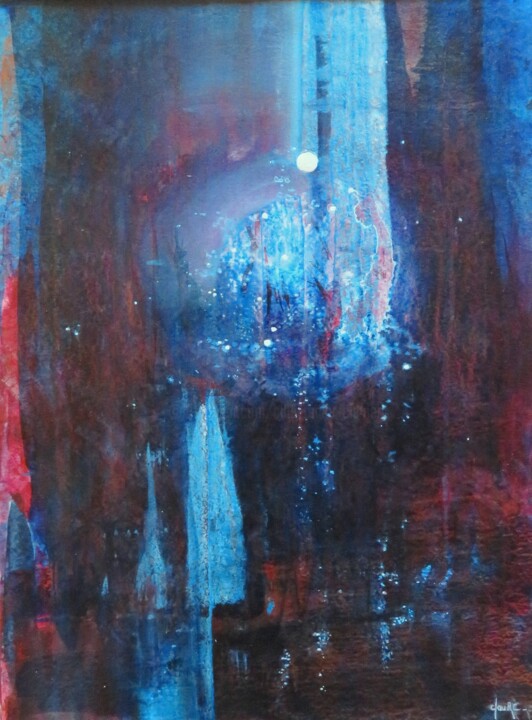 Schilderij getiteld "Régate nocturne - p…" door Clau Redier-Clément, Origineel Kunstwerk, Inkt Gemonteerd op Houten paneel