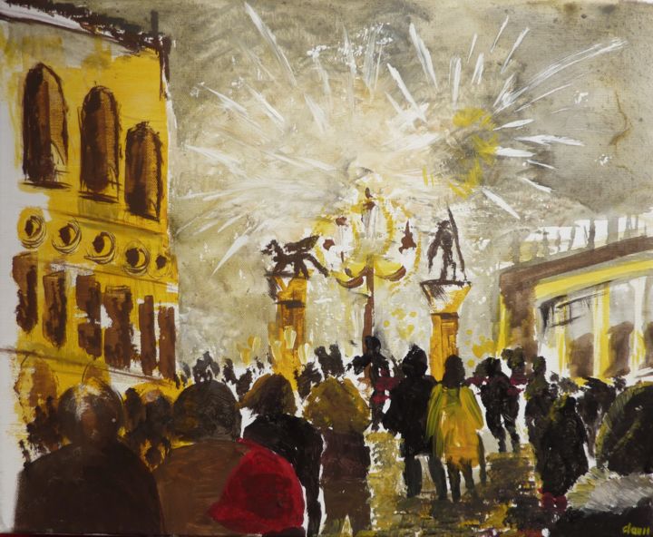Pittura intitolato "Réveillon à Venise…" da Clau Redier-Clément, Opera d'arte originale, Acrilico