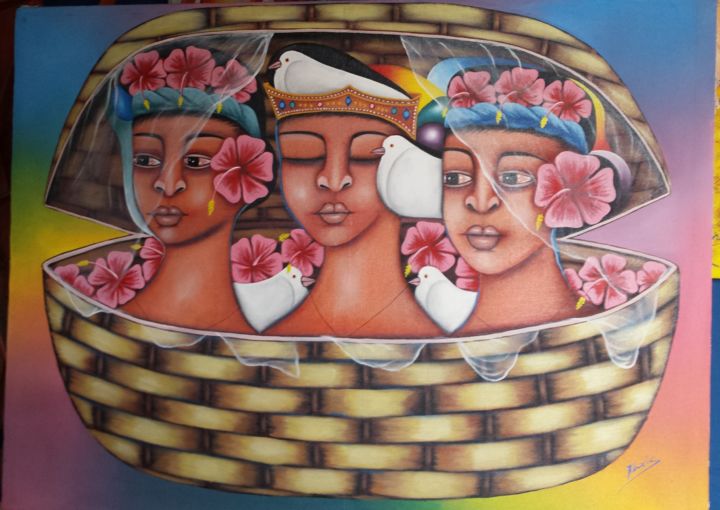 Malerei mit dem Titel "Tres Mujeres" von Claude Alexis, Original-Kunstwerk, Acryl