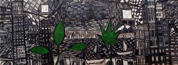 Painting titled "Green in the Metrop…" by Claude Bensimon, Original Artwork