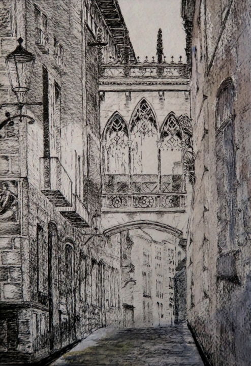 Drawing titled "Barcelona" by Claude Berghmans, Original Artwork, Marker