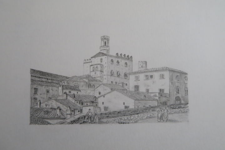 Drawing titled "Volterra" by Claude Berghmans, Original Artwork, Pencil