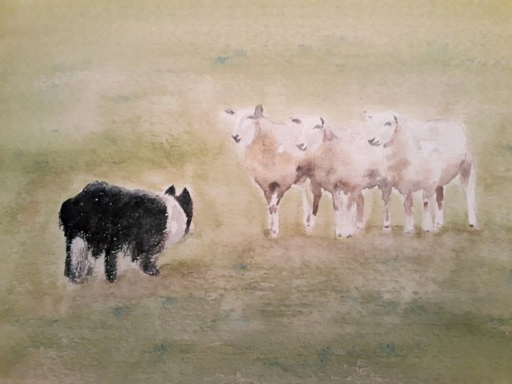 Painting titled "who's the boss ?" by Claude Berghmans, Original Artwork, Watercolor