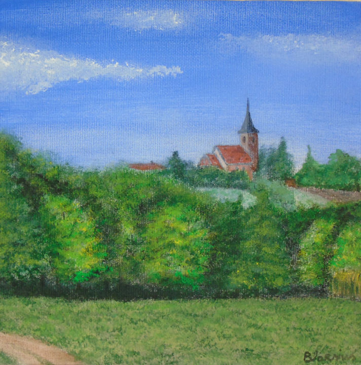 Painting titled "Campagne-Hohwiller." by Claude Blaesius, Original Artwork, Acrylic