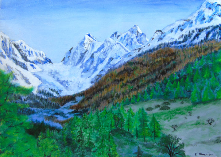 Painting titled "Montagne" by Claude Blaesius, Original Artwork, Acrylic