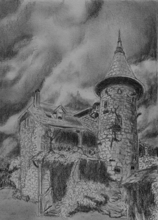 Painting titled "Manoir" by Claude Blaesius, Original Artwork, Pencil