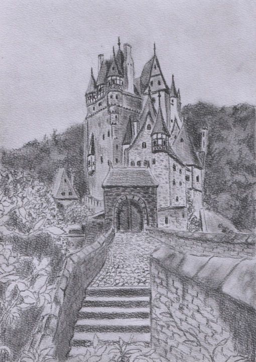 Dessin intitulée "Burg Eltz" par Claude Blaesius, Œuvre d'art originale, Crayon