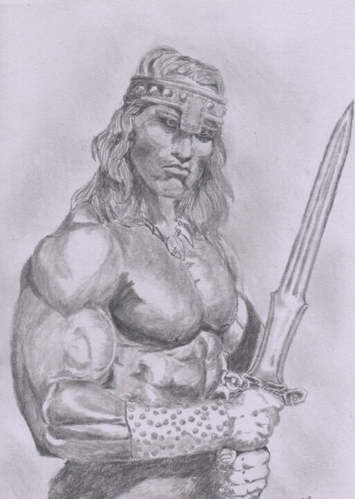Dessin intitulée "Conan (Arnold Schwa…" par Claude Blaesius, Œuvre d'art originale, Crayon
