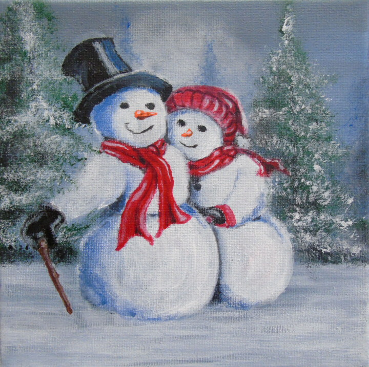Peinture intitulée "Bonhomme de neige c…" par Claude Blaesius, Œuvre d'art originale, Acrylique