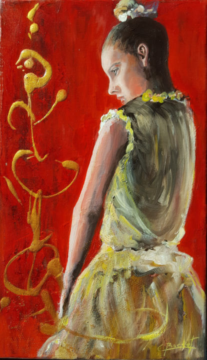 Painting titled "Modèle profil fond…" by Claude Bordat, Original Artwork, Oil Mounted on Wood Stretcher frame