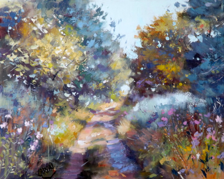 Painting titled "le-petit-chemin-" by Claude Carvin, Original Artwork, Acrylic