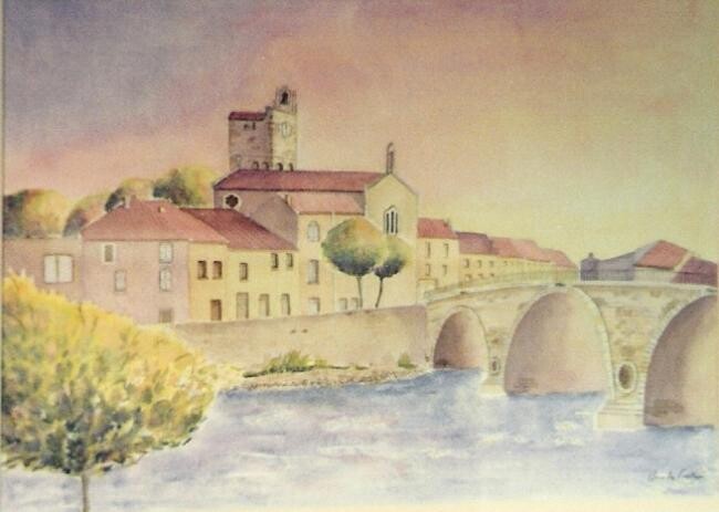 「le pont et le cloch…」というタイトルの絵画 Claude Conteによって, オリジナルのアートワーク, 水彩画