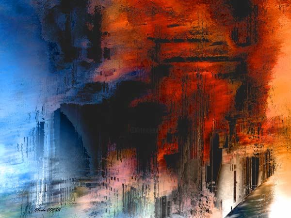Digital Arts titled "Eruption sous l'Atl…" by Claude Cossu, Original Artwork, Digital Painting