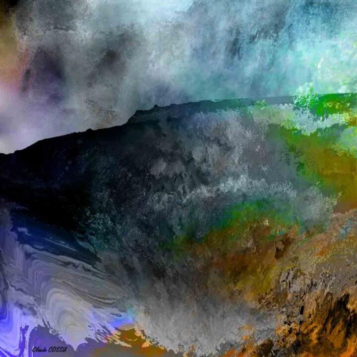 Arts numériques intitulée "La montagne sous l'…" par Claude Cossu, Œuvre d'art originale, Peinture numérique