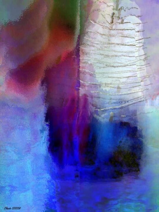 Arte digitale intitolato "Jonque dans la brume" da Claude Cossu, Opera d'arte originale, Pittura digitale