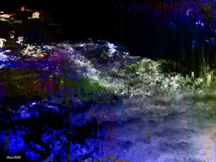 Digital Arts titled "Nocturne en bord de…" by Claude Cossu, Original Artwork, Digital Painting