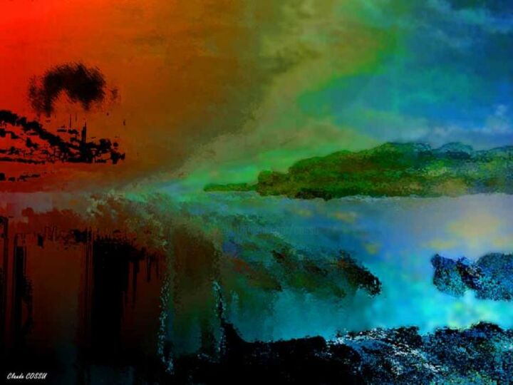 Arts numériques intitulée "Mirage de sang sur…" par Claude Cossu, Œuvre d'art originale, Peinture numérique