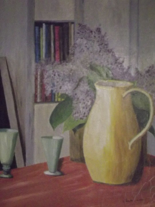 Peinture intitulée "L'or et le lilas" par Claude Cros, Œuvre d'art originale, Huile