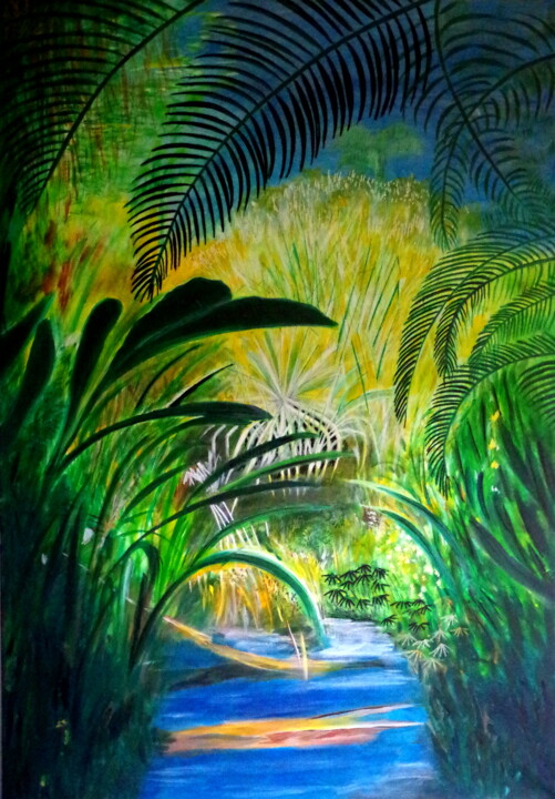 "Jardin de Rarotonga" başlıklı Tablo Claude De Jouvancourt tarafından, Orijinal sanat, Akrilik Ahşap Sedye çerçevesi üzerine…