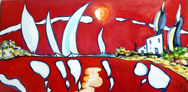 Peinture intitulée "Les voiliers" par Claude Degret, Œuvre d'art originale, Acrylique