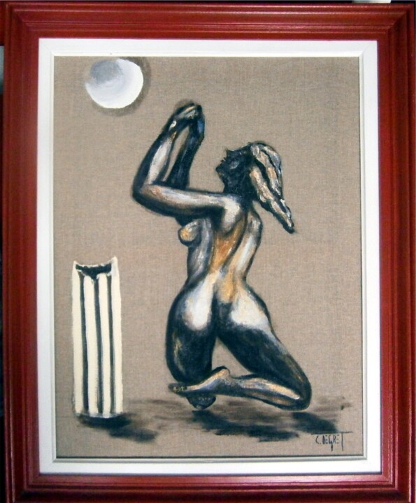Peinture intitulée "Nu sous la lune" par Claude Degret, Œuvre d'art originale, Huile