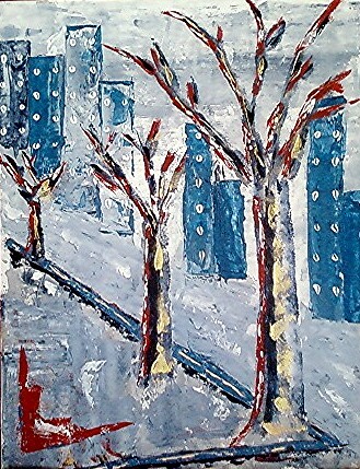 Peinture intitulée "La citée en hiver" par Claude Degret, Œuvre d'art originale