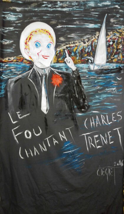 Painting titled "Charles Trenet (Déc…" by Claude Degret, Original Artwork, Acrylic